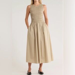 Rag and Bone Lane Sleeveless Smocked Cotton Maxi Dress in cream size Xs